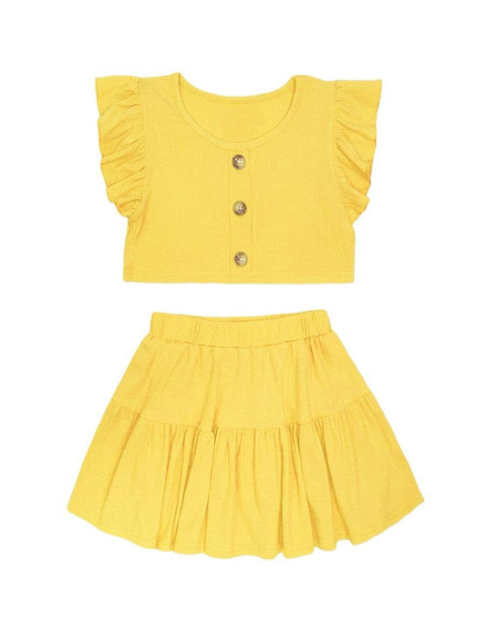 GKSS-AMY-3018B Girls 2 pc Ribbed Skirt Set: Yellow / L12/14