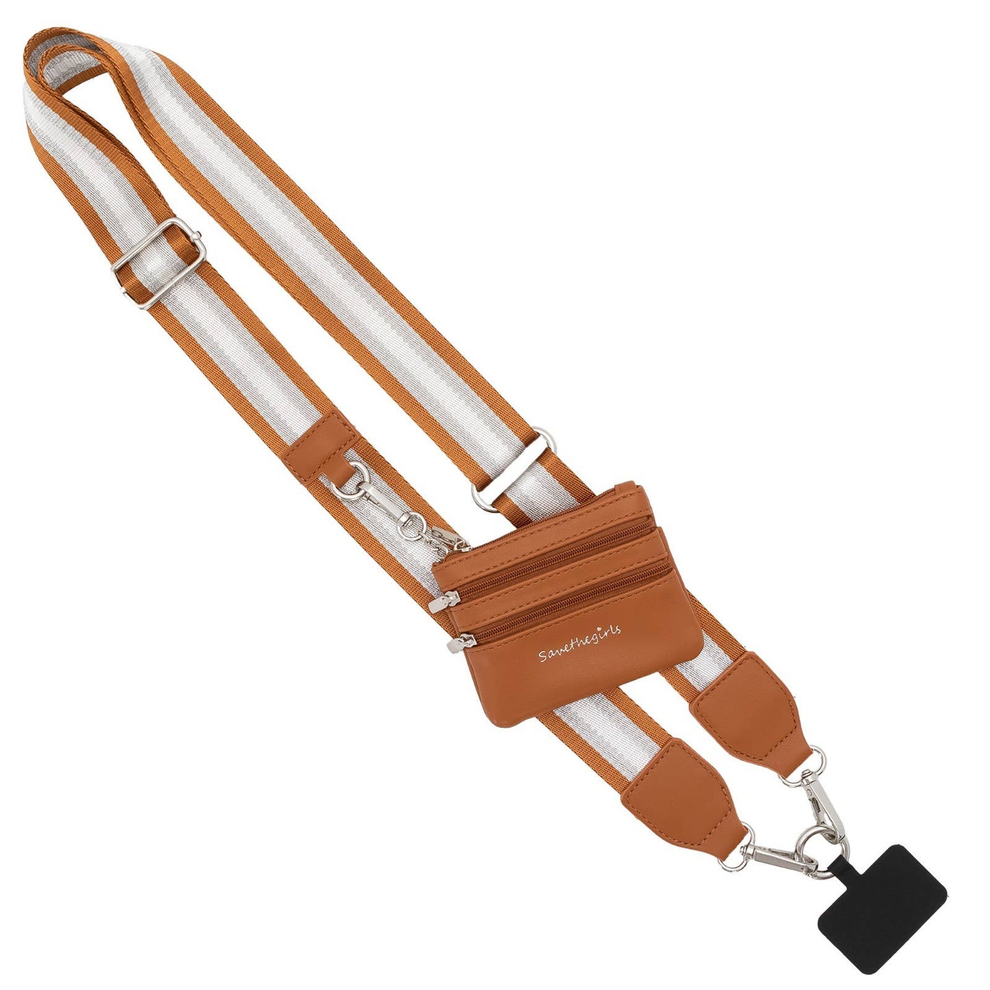Clip & Go Crossbody Strap with Pouch - Stripe Collection: Black/Gold/White