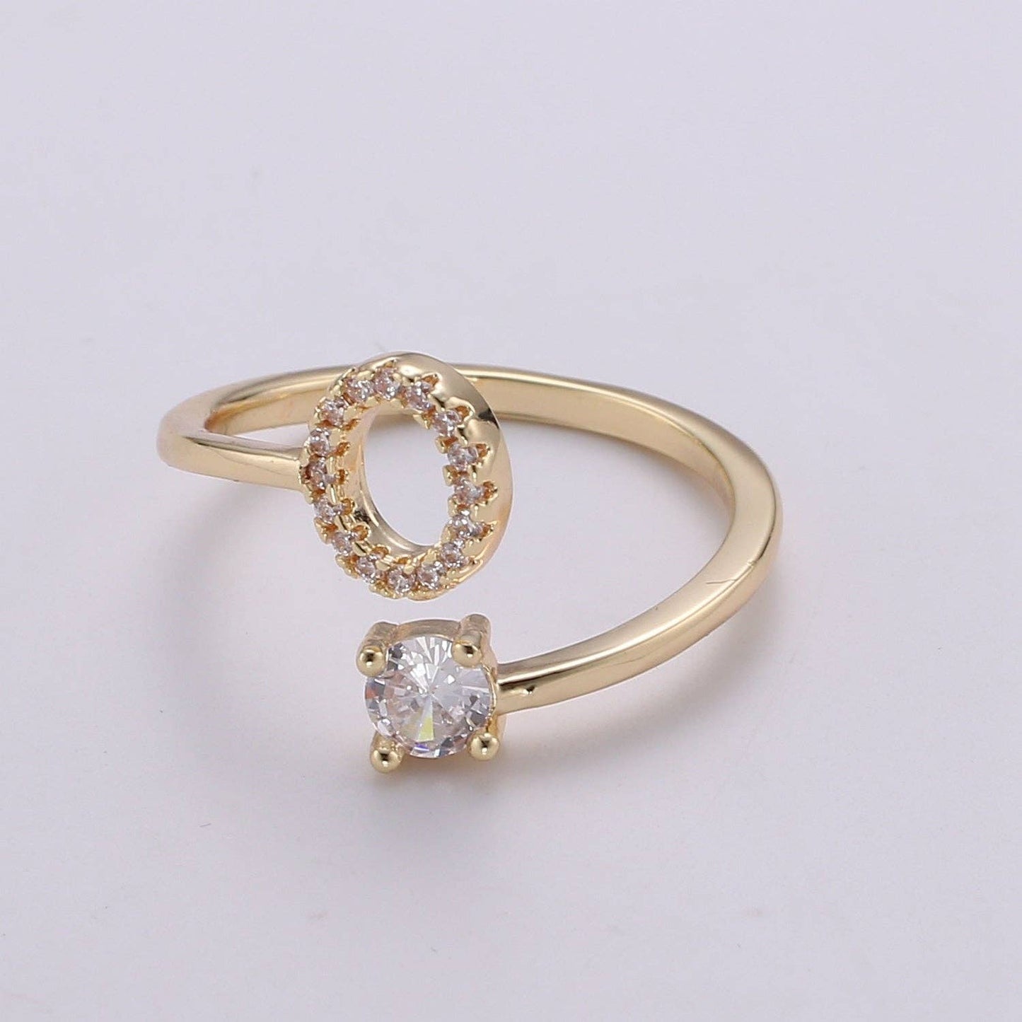 Adjustable Gold Initial Ring With CZ R370~R395: N