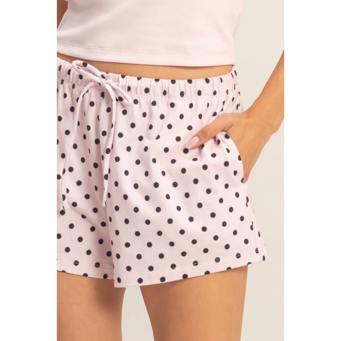 Polka Dot Drawstring Shorts: BROWN / S-M-L(2-2-2)