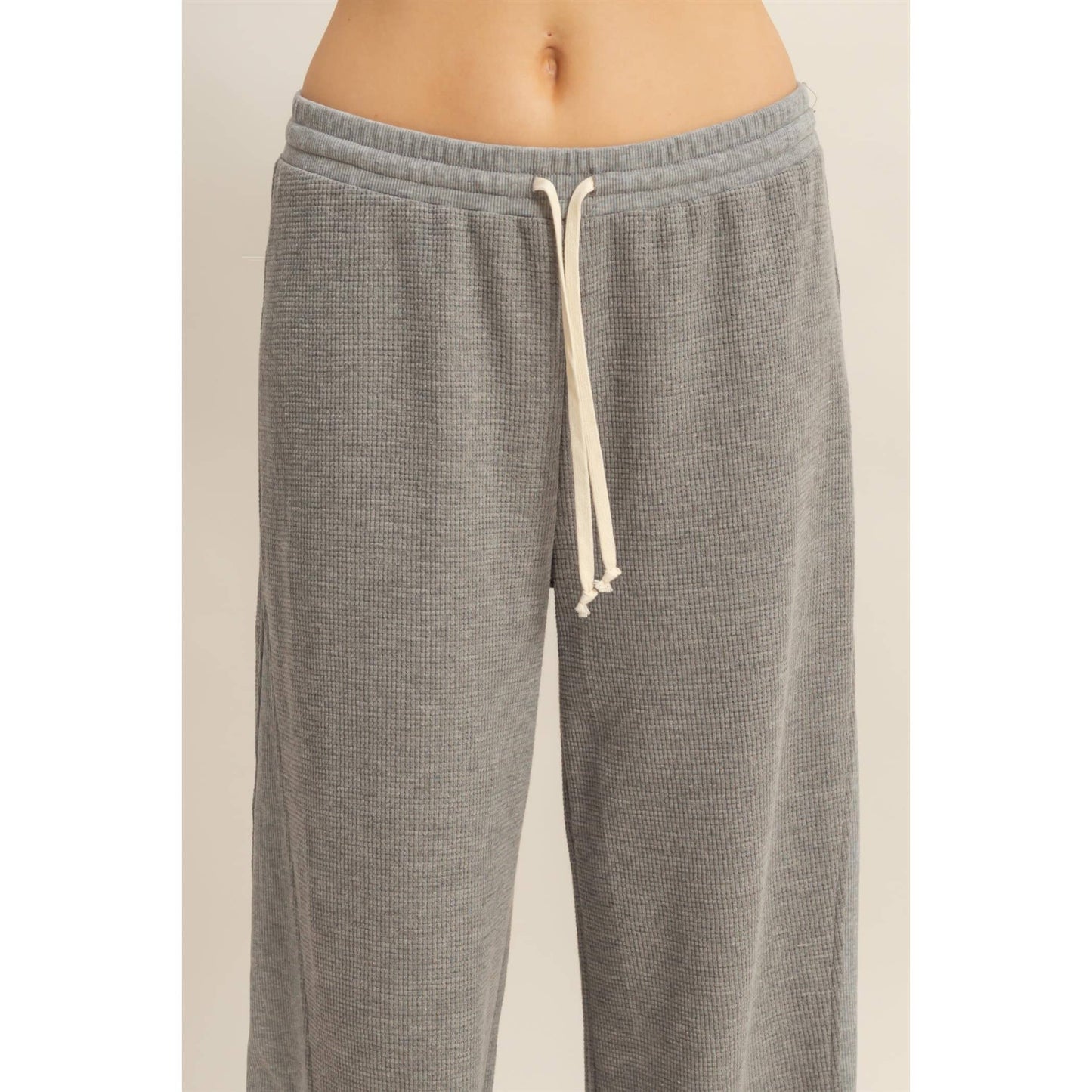Waffled Knit Pants With Contrasting Ties: MOCHA / S-M-L(2-2-2)