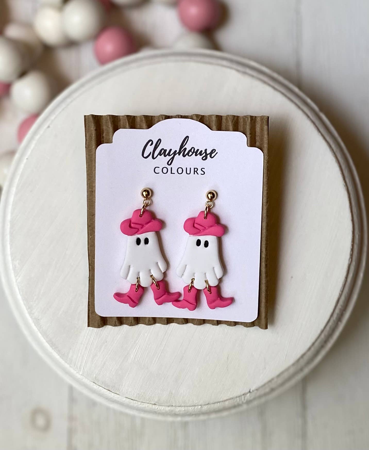 Pink Halloween Earrings | Fall Earrings : Ghost with Bows