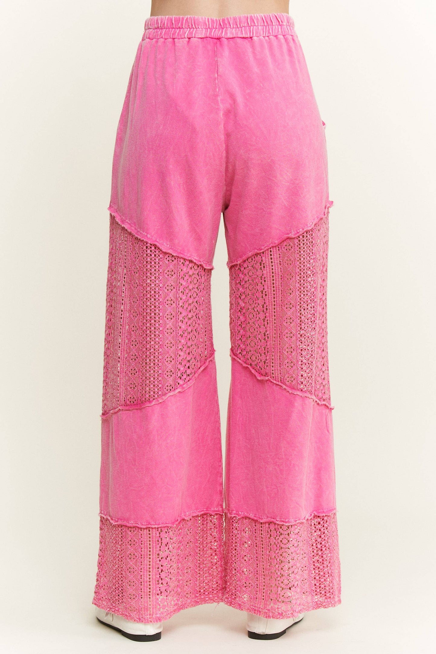 Mineral Washed Lace See through Breezy pants HP6335.: HotPink / S-M-L / 2-2-2