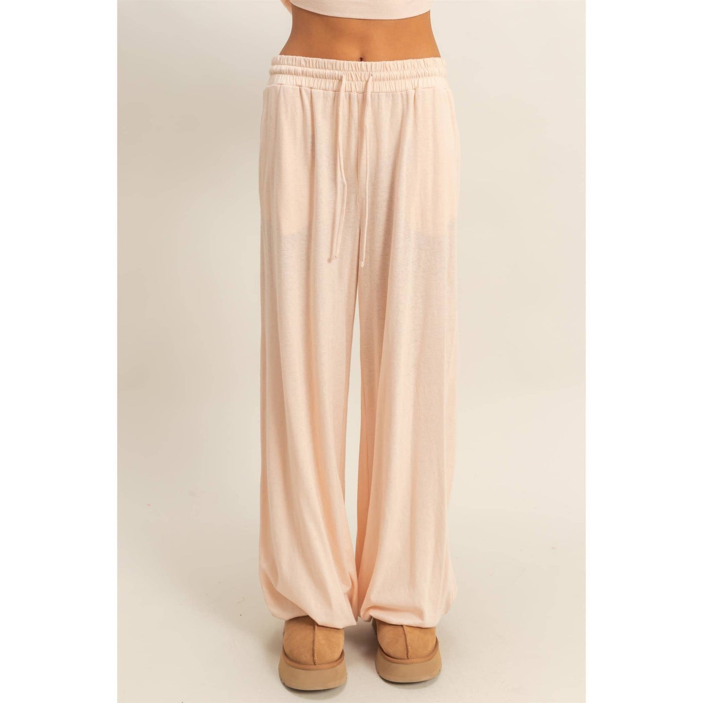 High Waist Drawstring Wide Leg Pants: BLACK / S-M-L(2-2-2)