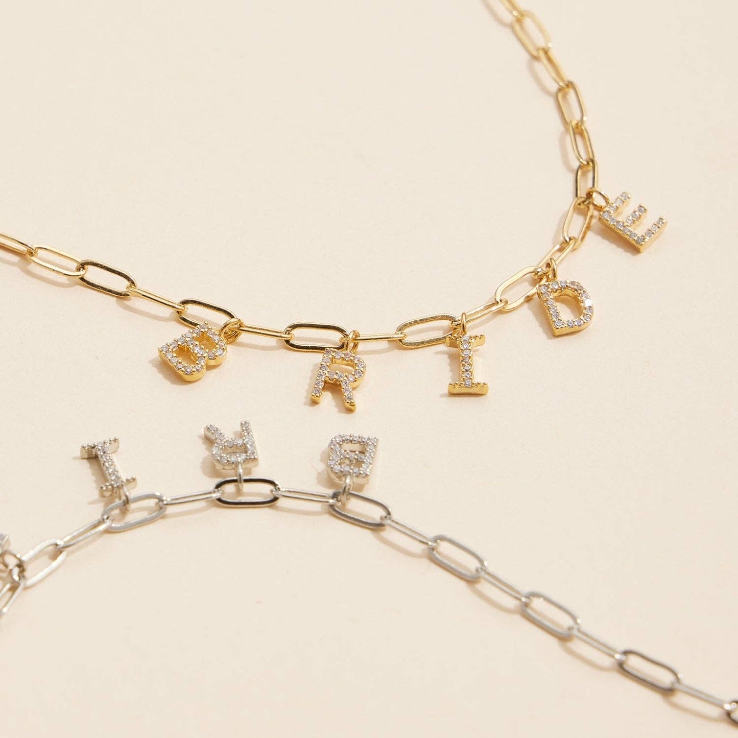 Sparkling "Bride"  Cubic Zirconia 18K Gold Charm Necklace: Gold / One / 4DN18096