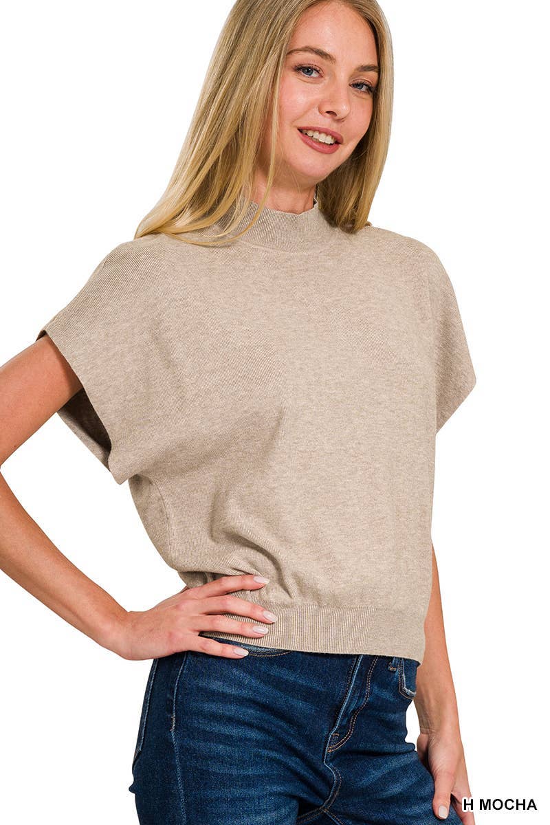 Mock Neck Short Dolman Sleeve Sweater: H DEEP CAMEL / 2-2-2 (S-M-L)