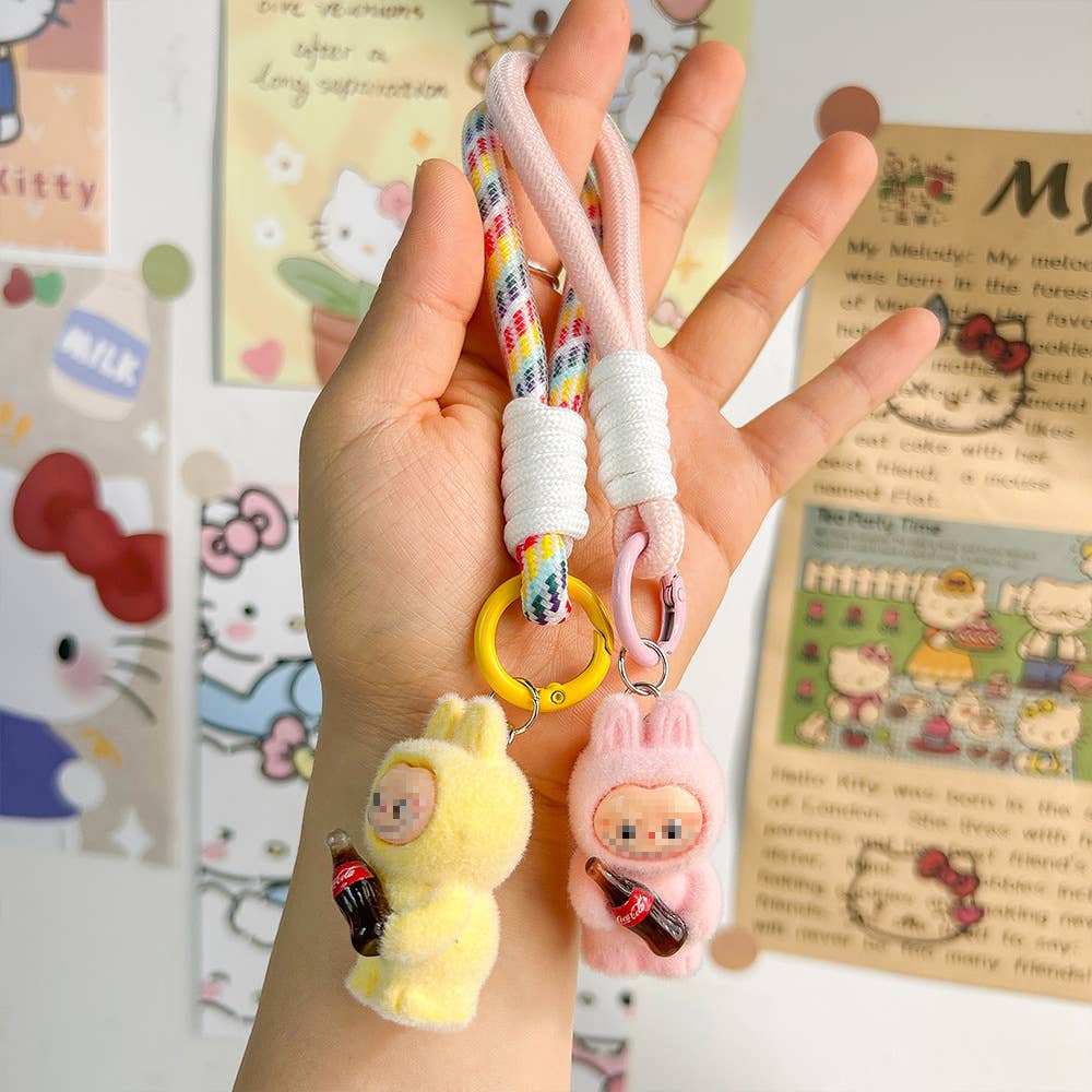 Get Cola in my hands Fluffy Labubu bag charm rope keychain: Purple