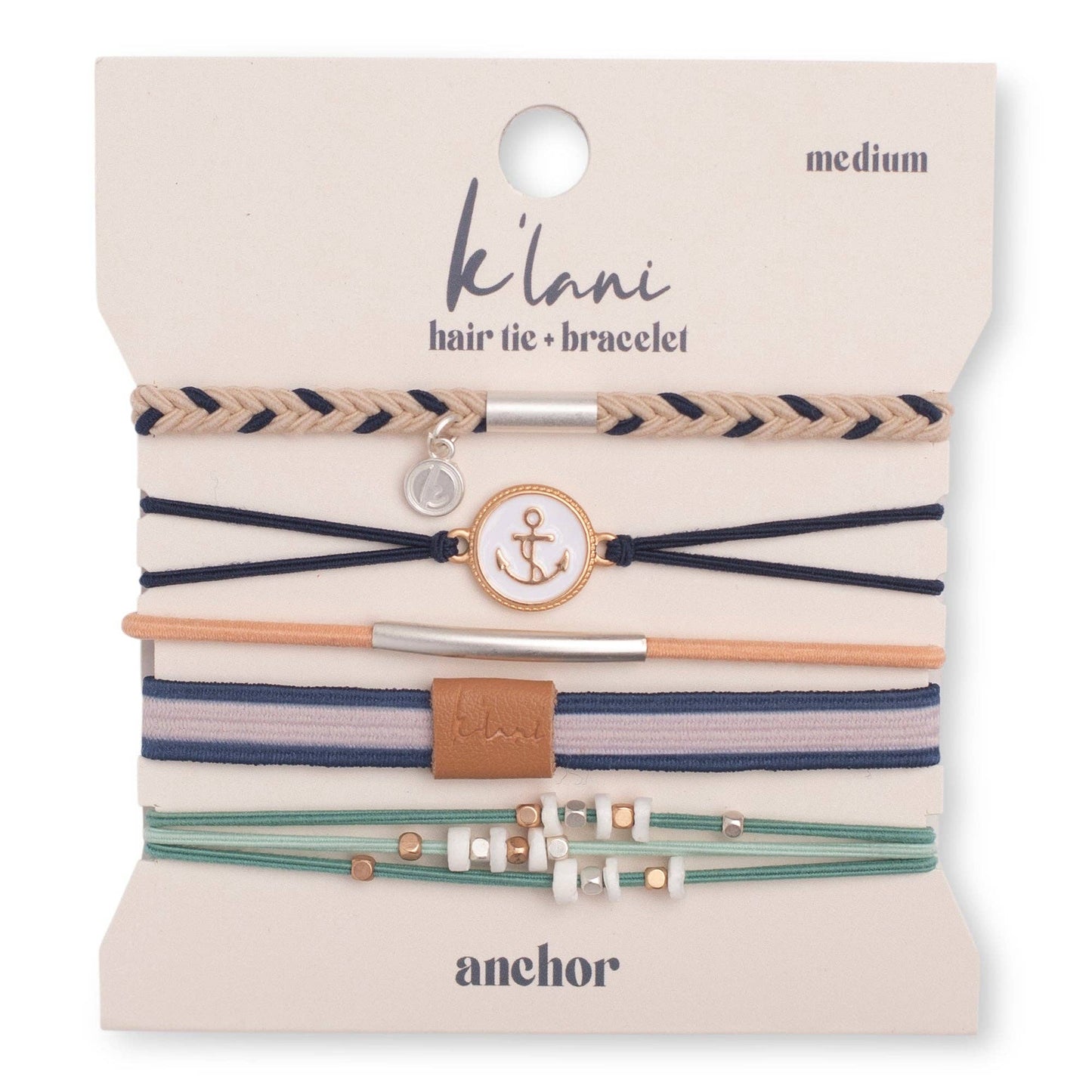 "Anchor" Nautical Colors with Anchor Charm Hair Tie Bracelets: Medium