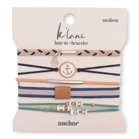 "Anchor" Nautical Colors with Anchor Charm Hair Tie Bracelets: Medium
