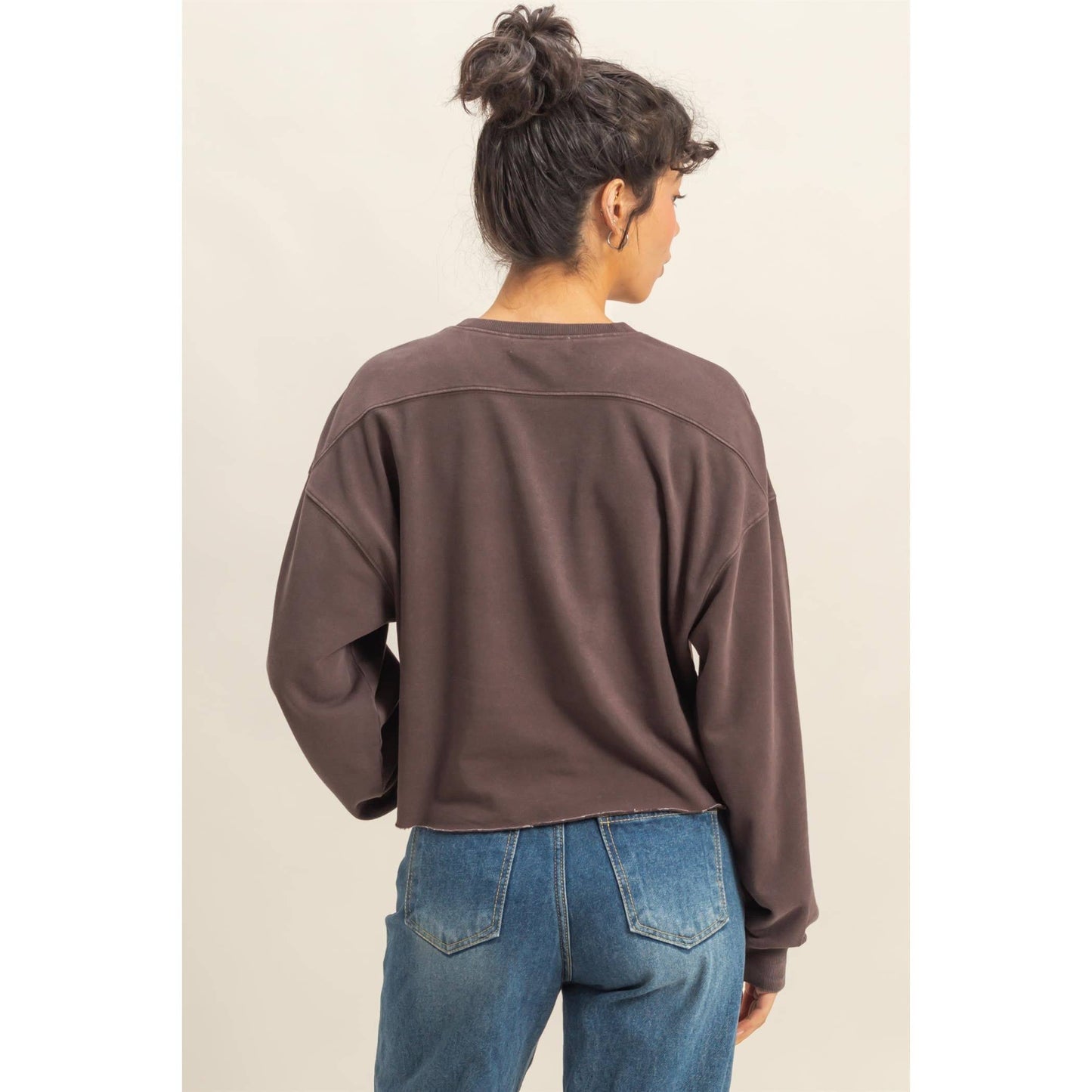 Cropped Crewneck Sweatshirt With Oversized Sleeves: TAFFY PINK / S-M-L(2-2-2)