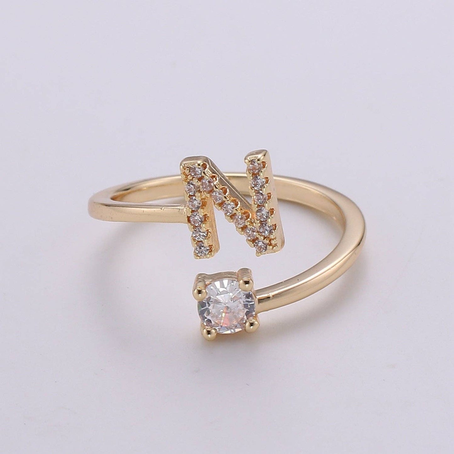 Adjustable Gold Initial Ring With CZ R370~R395: S