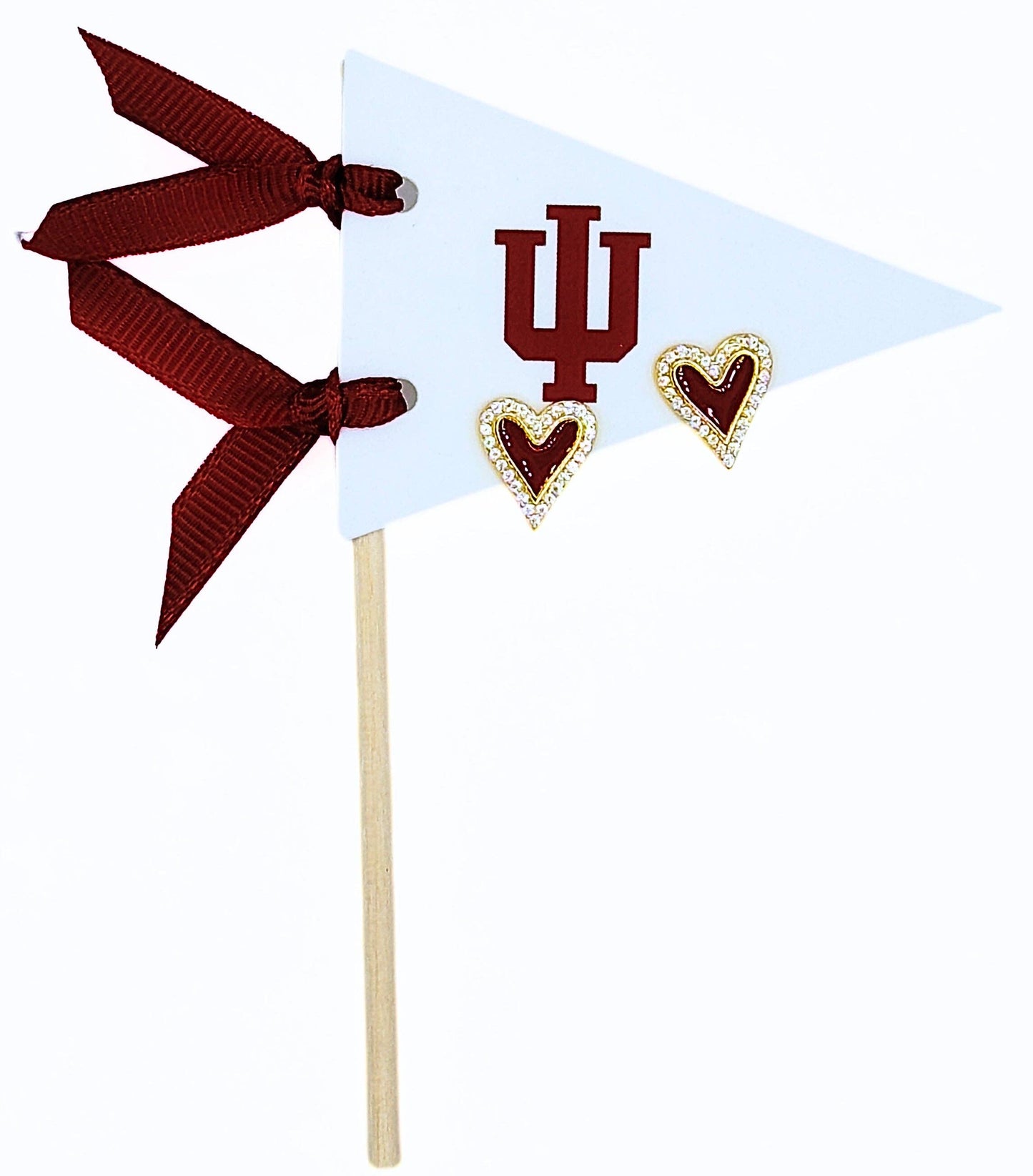 E205 - IND Crimson Heart Studs on Logo Pennant Flag