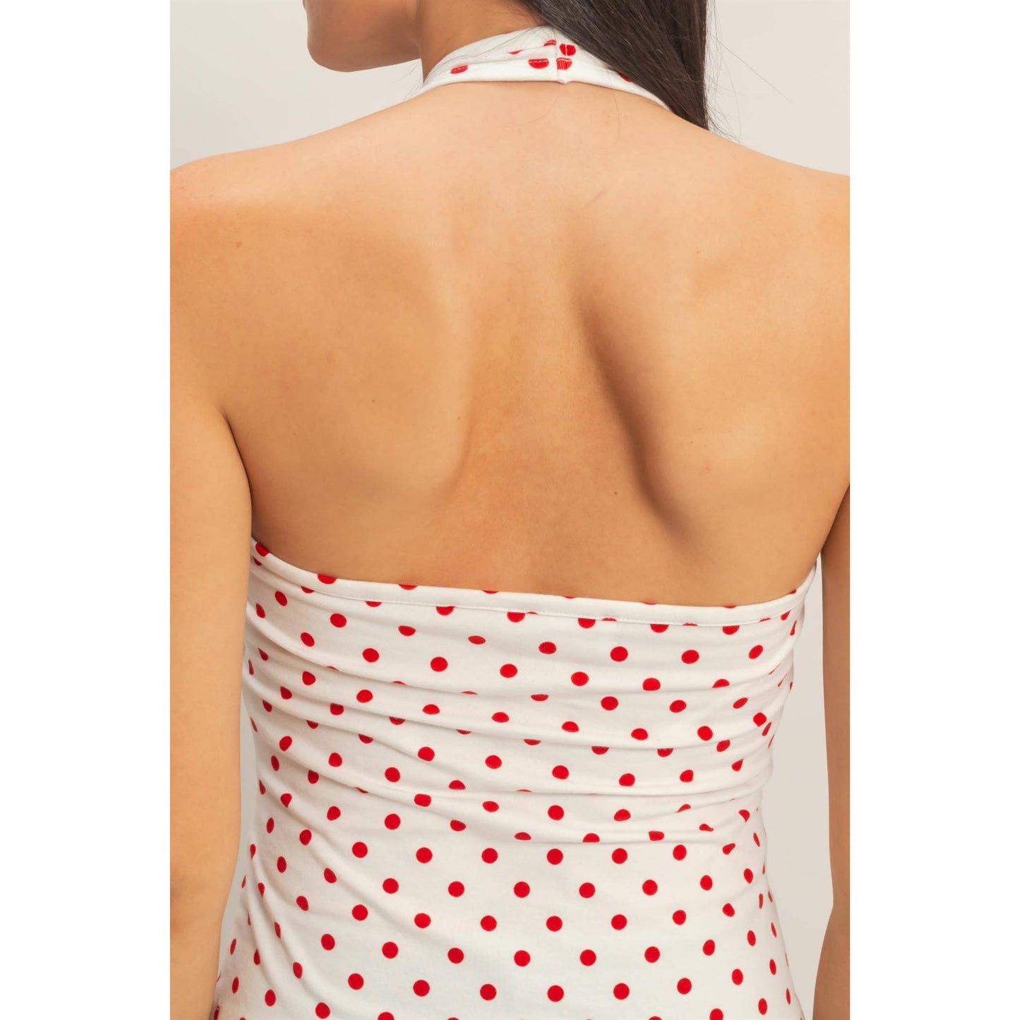 Polka Dot Halter Top: BROWN / S-M-L(2-2-2)