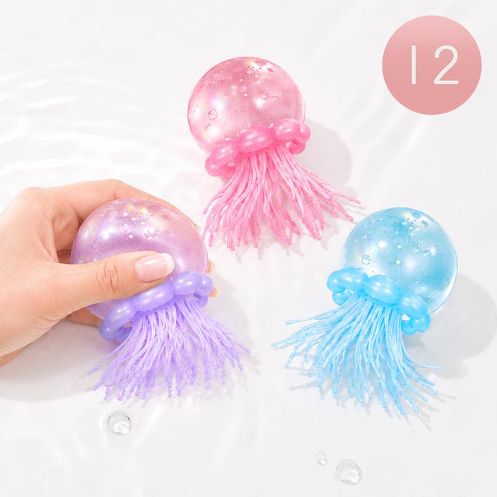 12PCS - Glitter Jellyfish Squeeze Squishy Stress Relief Toy