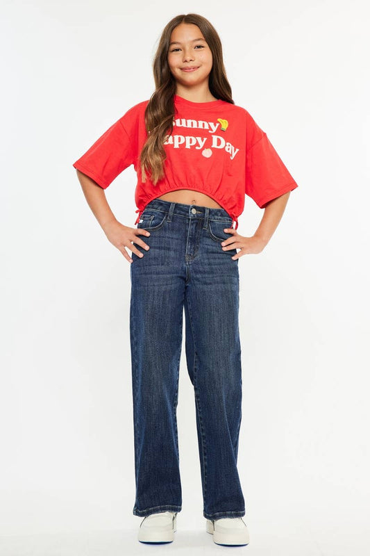 YOUTH OPEN PACK HIGH RISE WIDE LEG JEANS-YC20030D: DARK / 10
