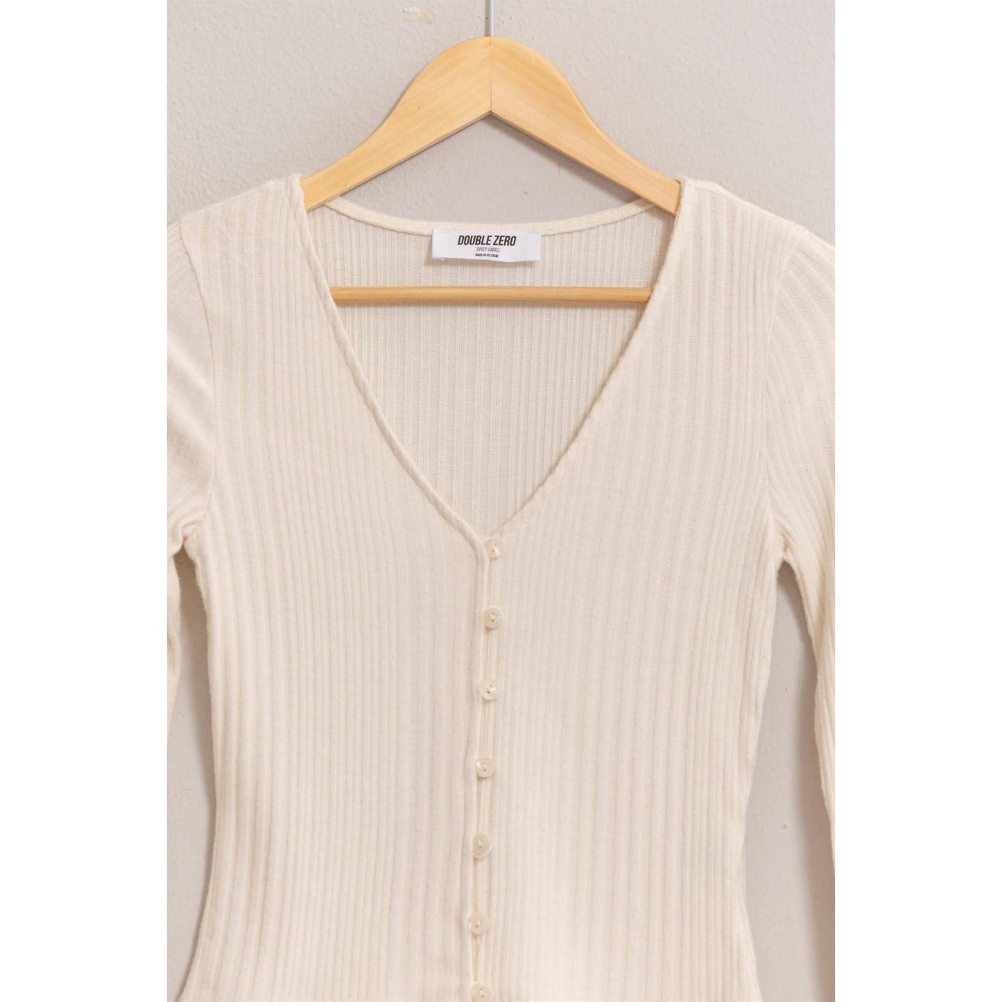 Brushed Ribbed Button-Front Top: GRAY BLUE / S-M-L(2-2-2)