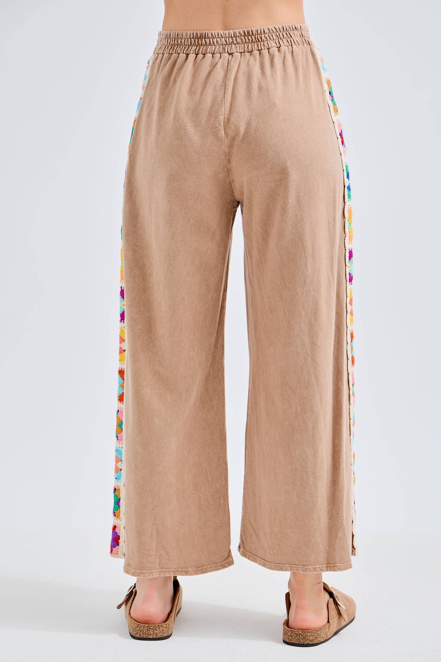 Mineral Washed Real Crochet patch side trim Pants HP6277: Natural / S-M-L / 2-2-2