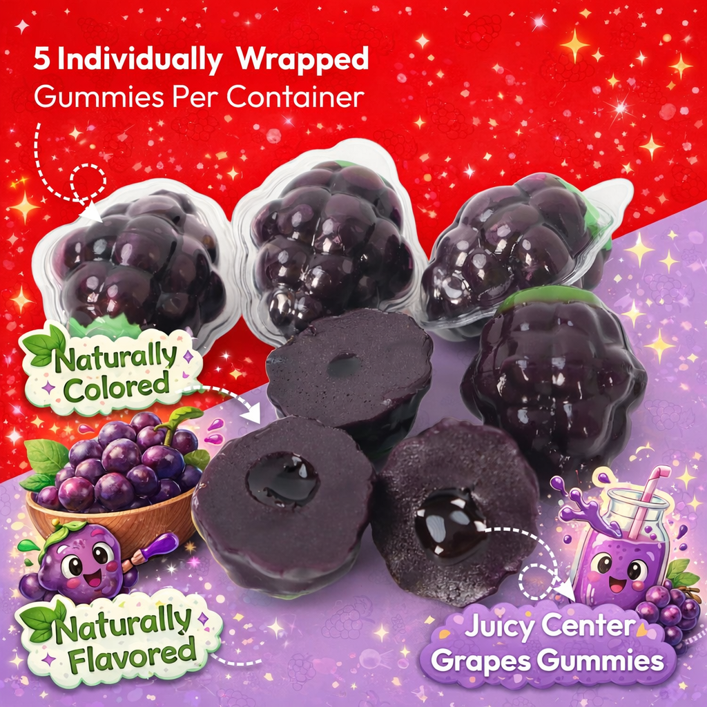 Liquid Filled Grape 4D Realistic Gummy Candy 8 Count Display