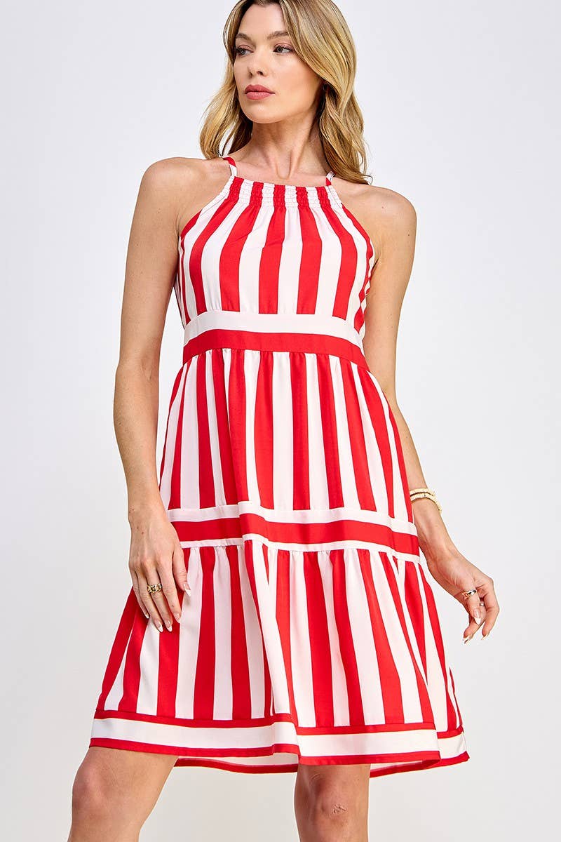 Stripe Print Spaghetti Strap Short Dress: BLACK / 2-2-2 (S-M-L)