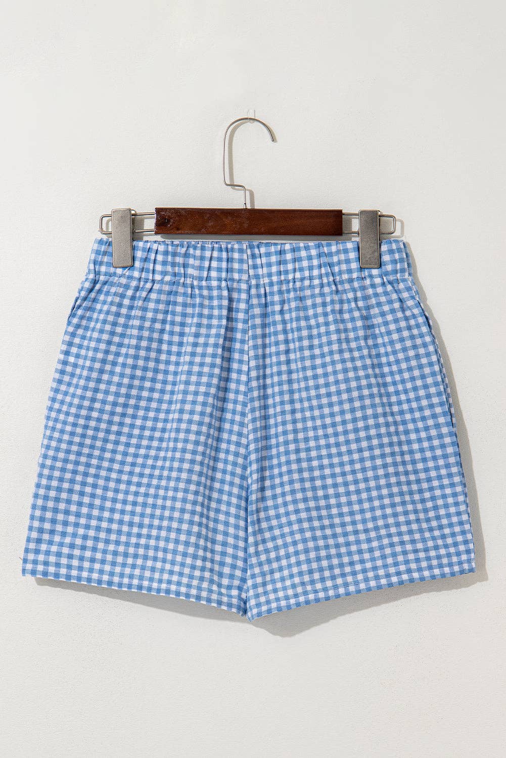 Red Gingham High Waisted Elastic Waist Summer Shorts: Red Stripe / 100%Polyester / 2XL