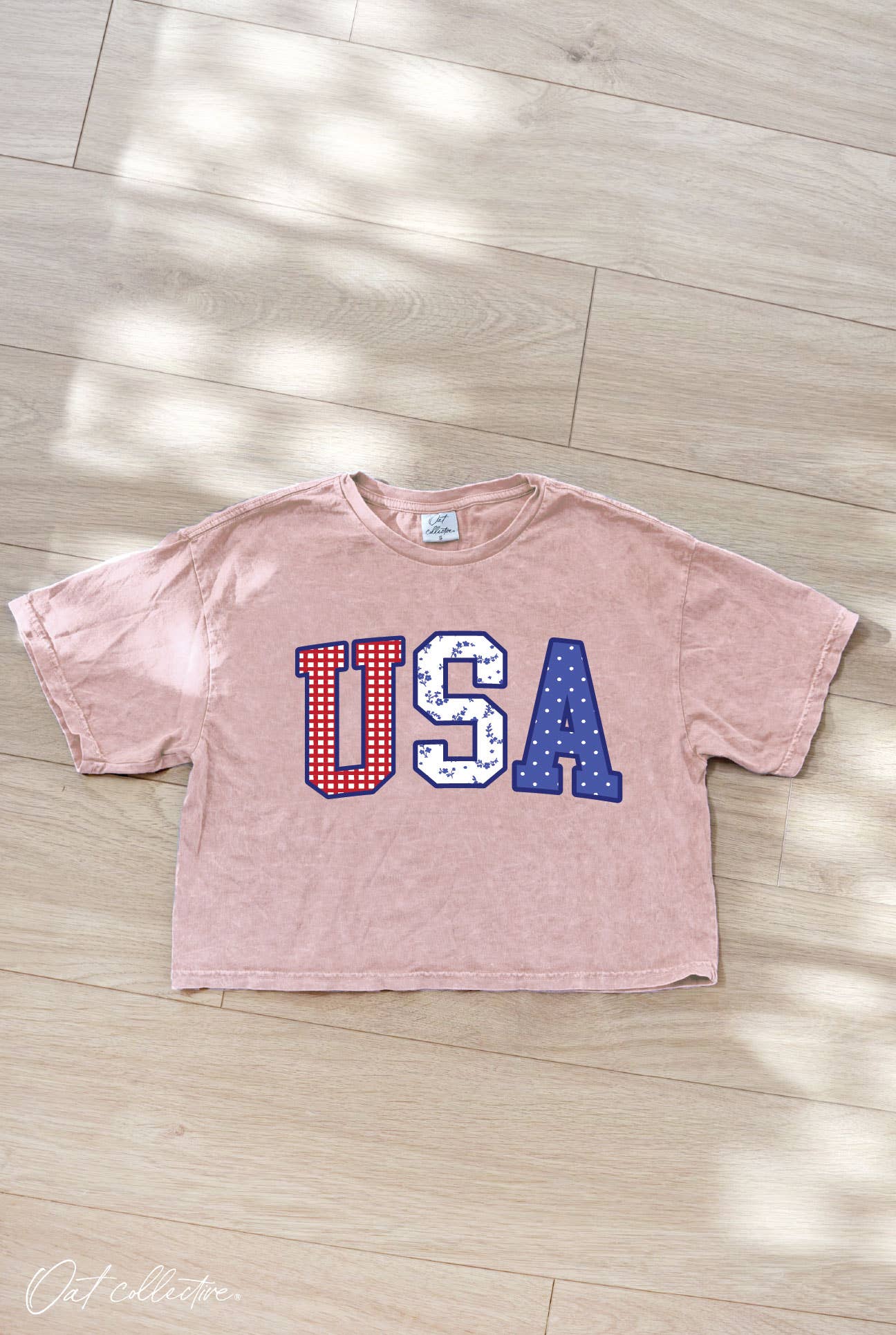 USA WITH PATTERN Cropped Mineral Graphic Top : CREAM / XL