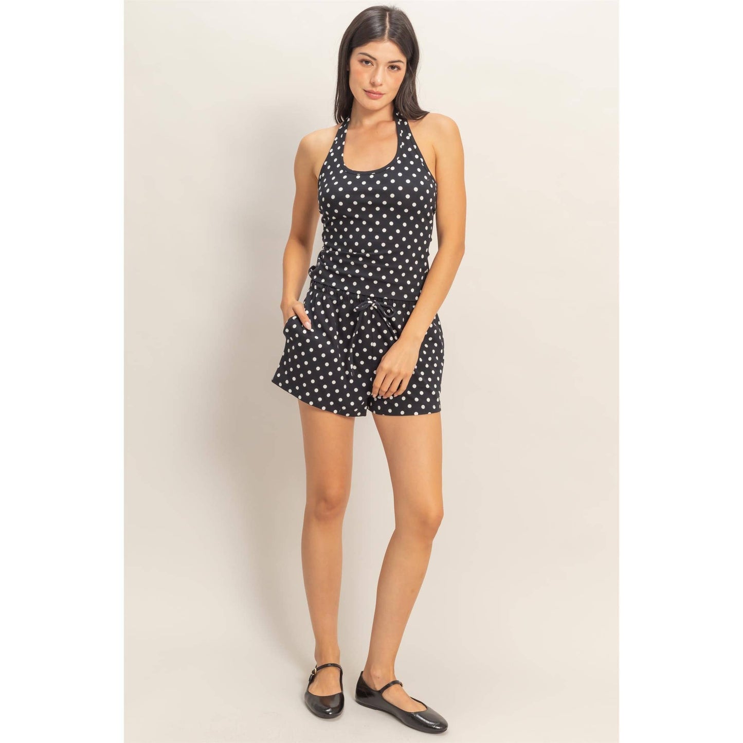 Polka Dot Halter Top: BROWN / S-M-L(2-2-2)