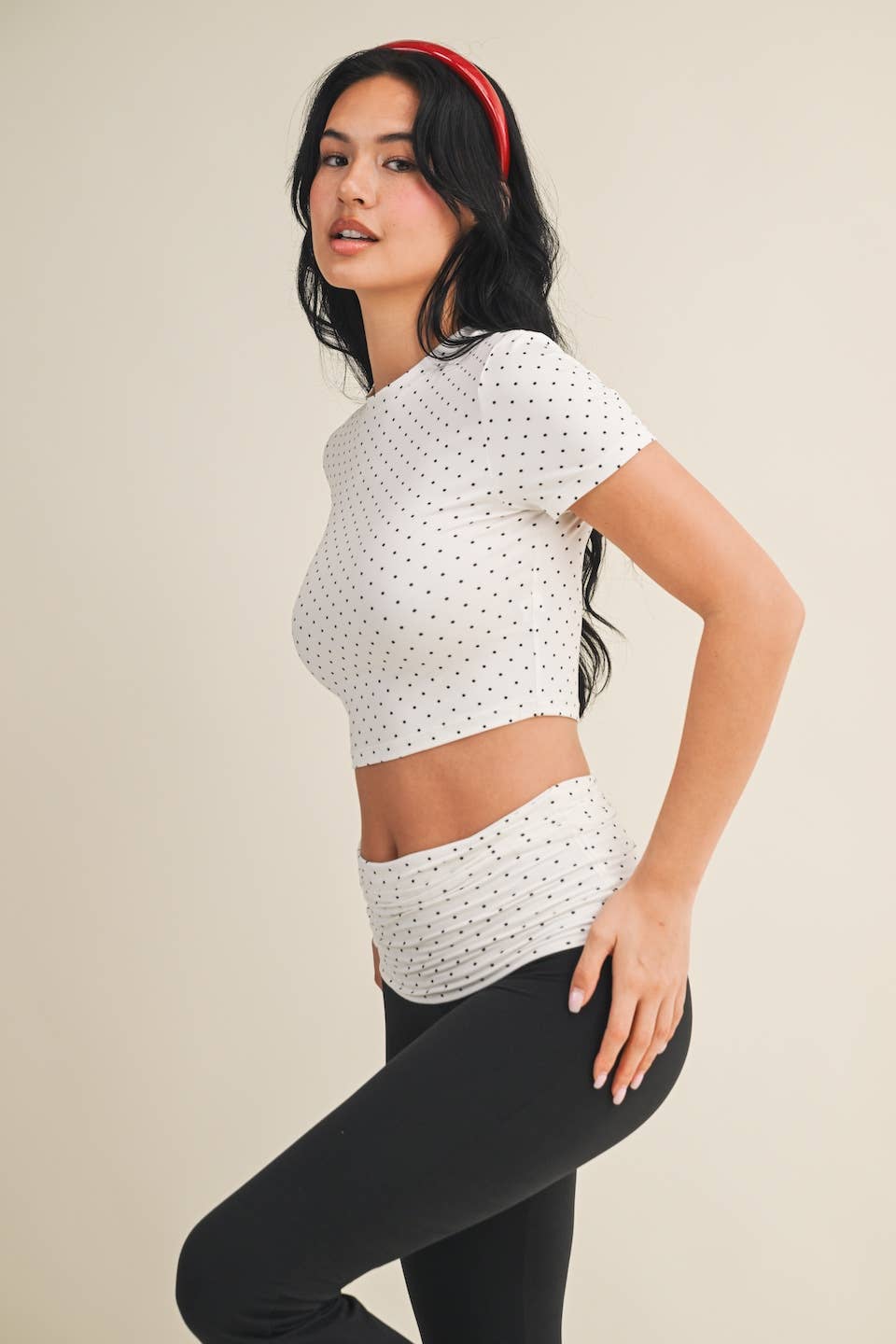Polka Dot Soft Knit Jersey Crewneck Tee: White Polka Dot / L