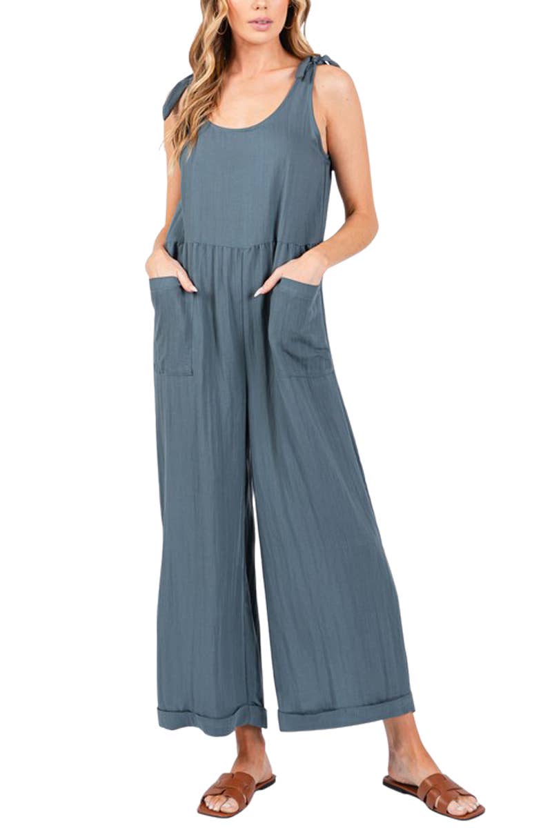 Wide Leg Roll-up Jumpsuit: SLATE / 2-2-1 (S-M-L)
