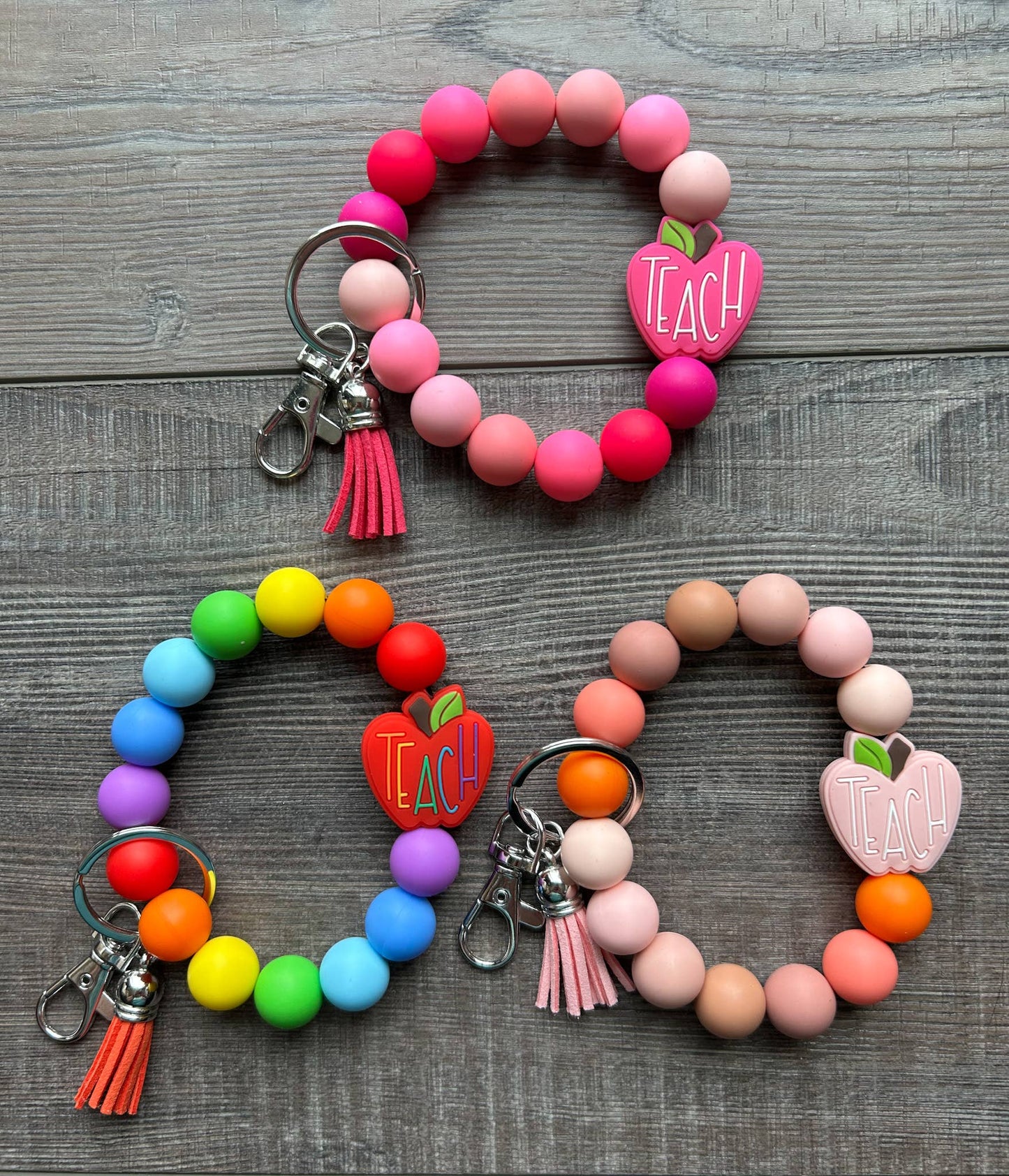 Apple Colorful Teacher Wristlet Keychain: Pink