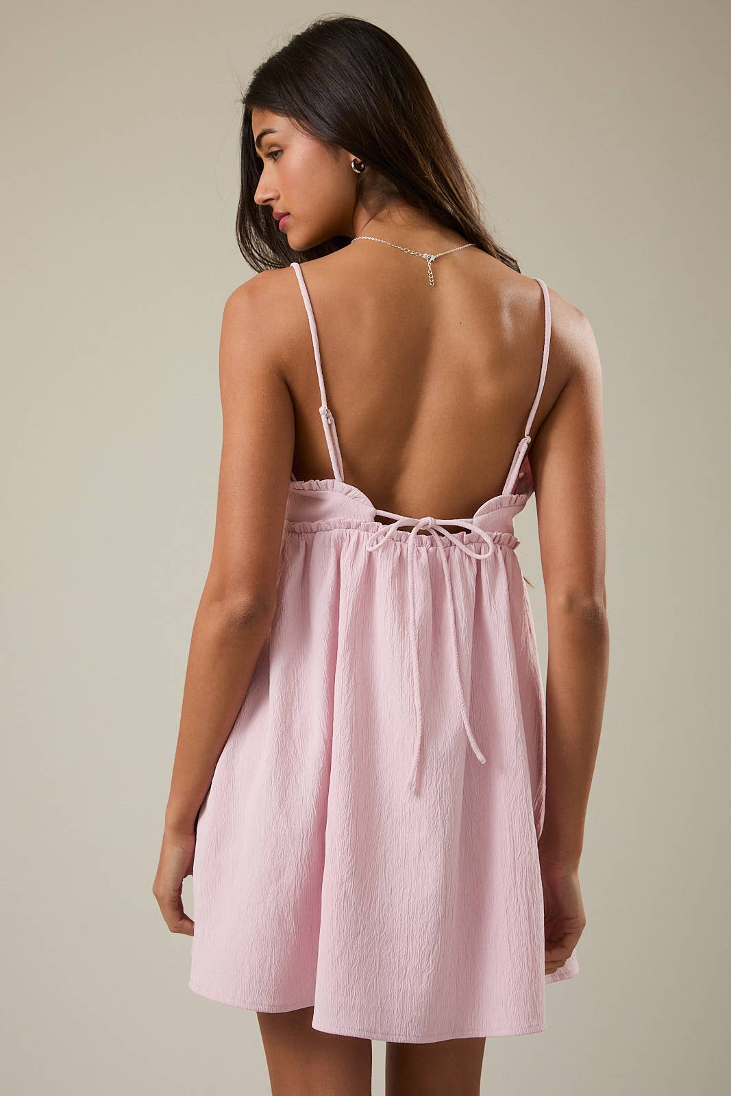 RUFFLE DETAIL SPAGHETTI STRAP SLEEVELESS A-LINE MINI DRESS: Red / XS