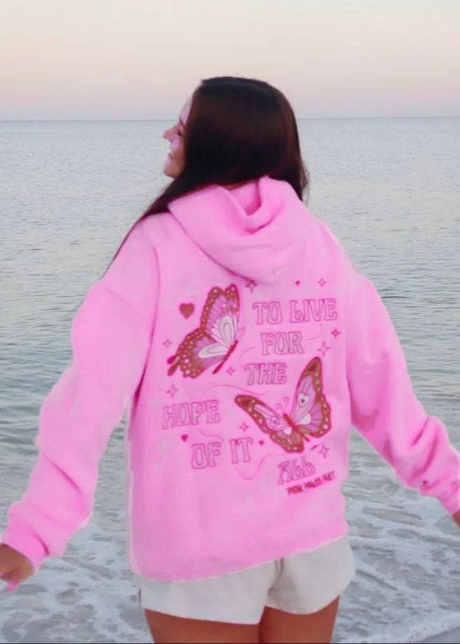 Butterfly Inspired Embroidered fleece oversized Hoodie: Purple / XS