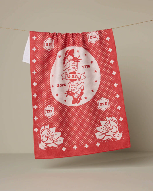 USA Cowgirl Tea Towel: Red