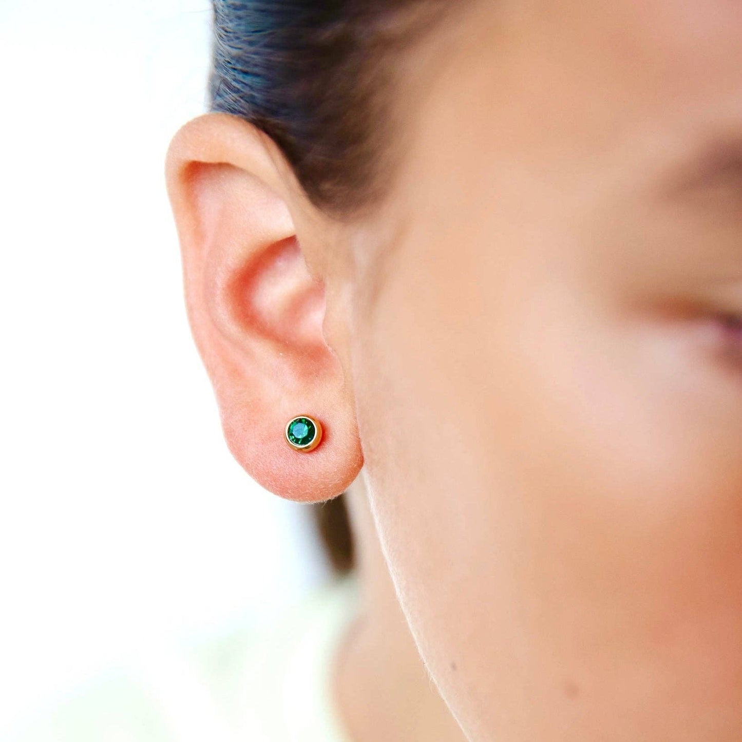 Emerald Stud Earrings - Hypoallergenic, Flat Back, Girl Gift: Pair