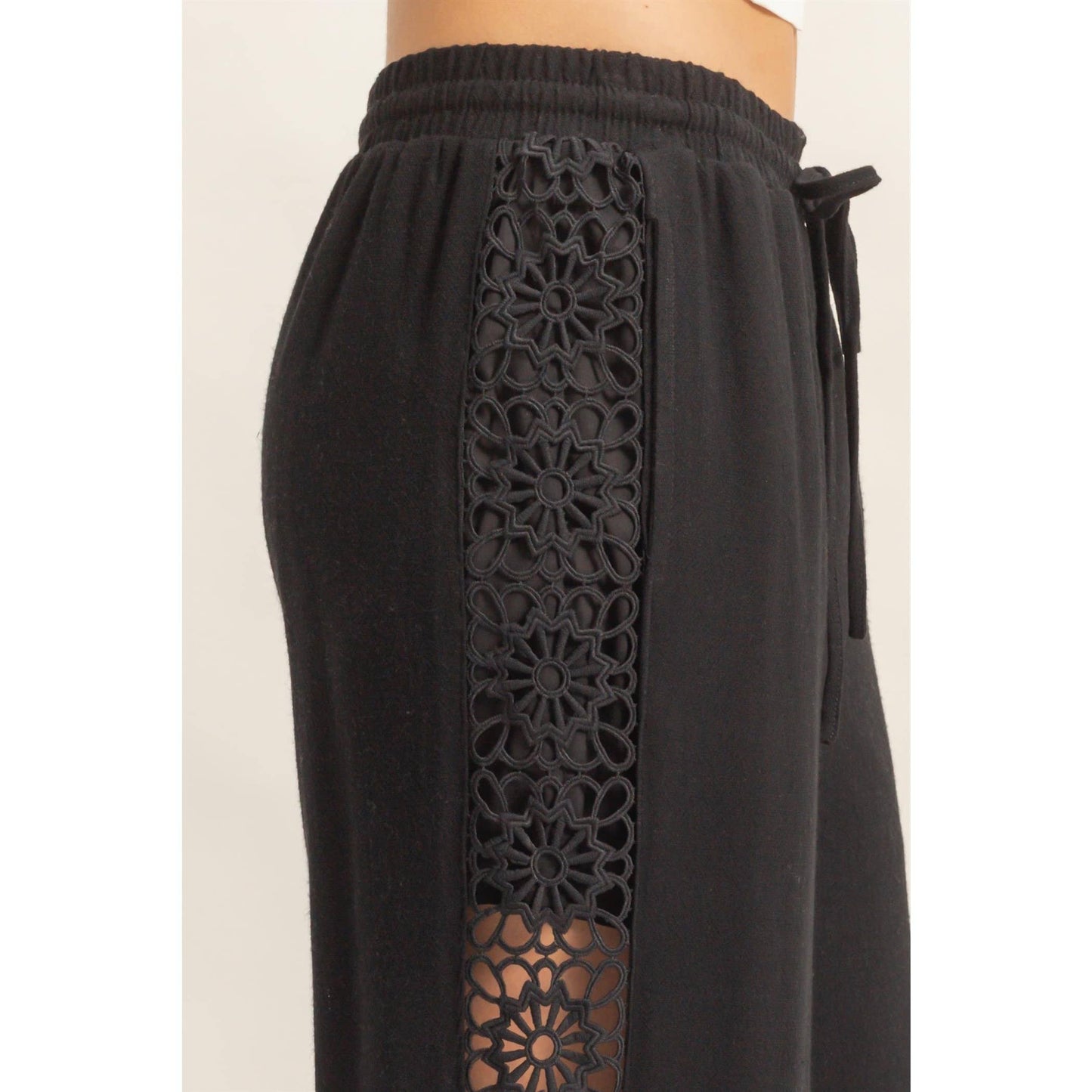 Lace Trim Wide Leg Pants: TERACOTTA / S-M-L(2-2-2)
