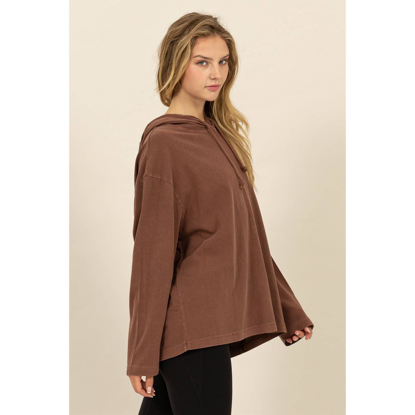 Oversized Hooded Long-Sleeve Top: BLACK / S-M-L(2-2-2)