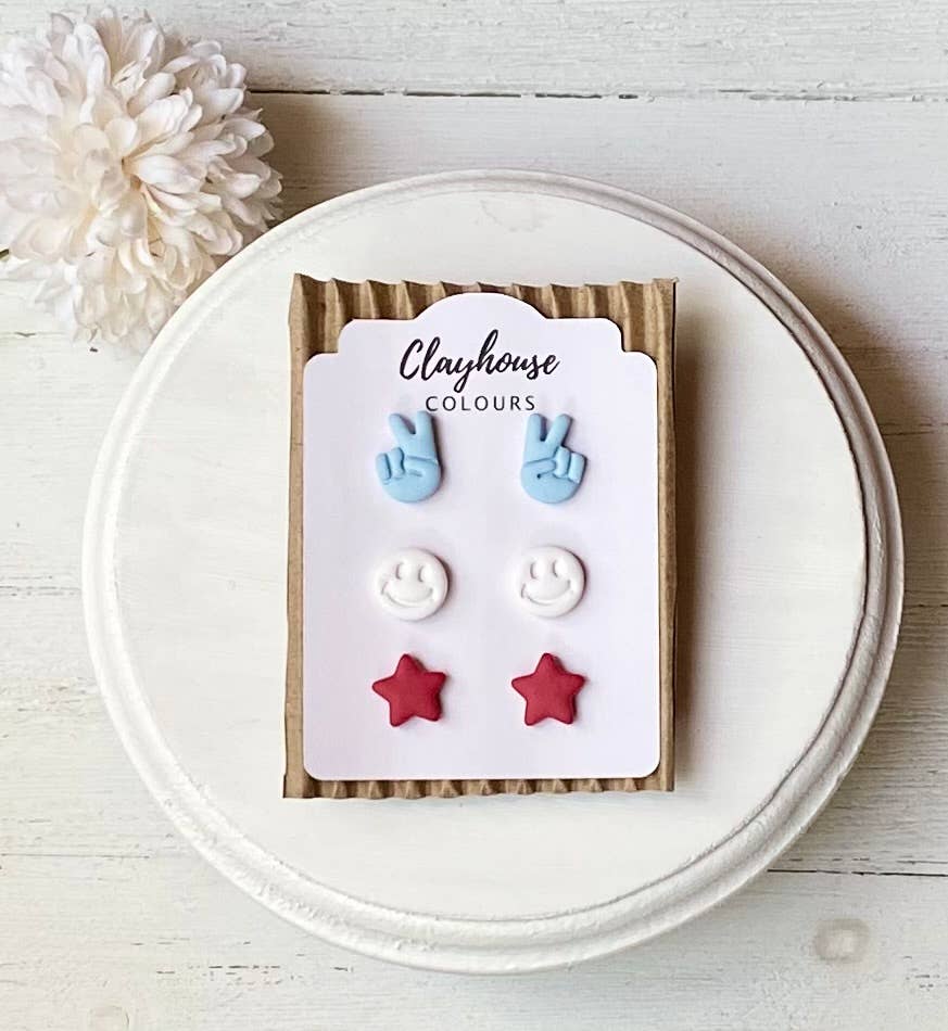 Fourth of July Handmade Earrings | Red White & Blue Earrings: Small Stars & Stripes
