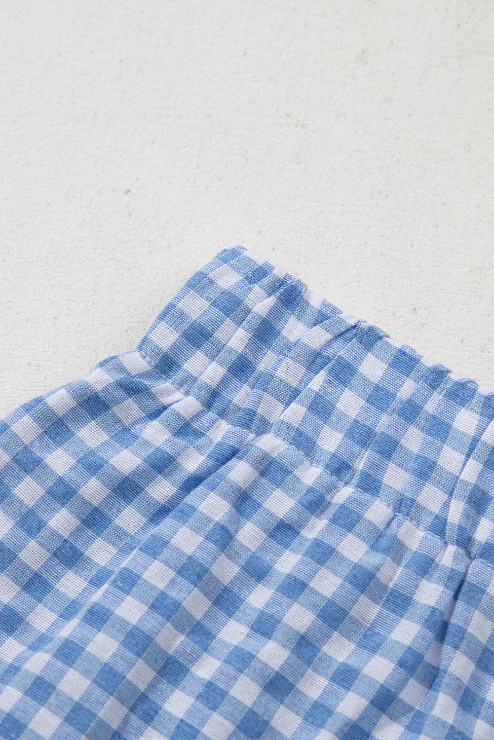 Red Gingham High Waisted Elastic Waist Summer Shorts: Red Stripe / 100%Polyester / L