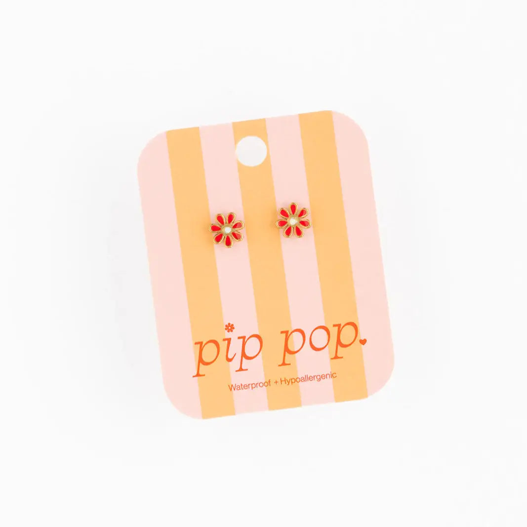 Daisy Stud Earrings - Hypoallergenic, Flat Back, Girl Gift: White / Pair