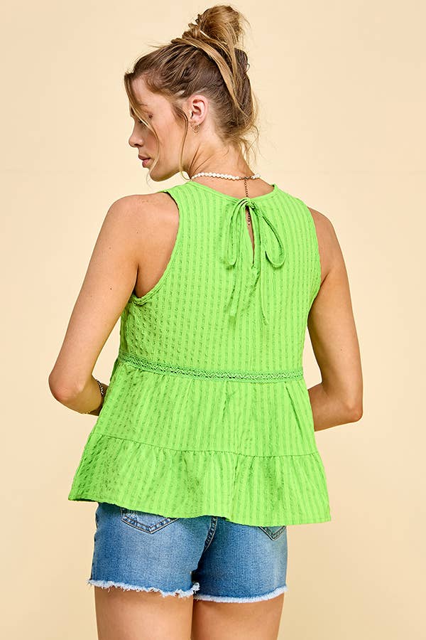 WK50480 - BABYDOLL TIER BUBLLE WOVEN TOP WITH TIE BACK: SATIN ROSE / S-M-L/2-2-2