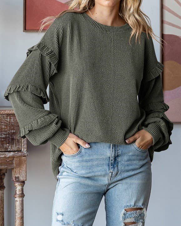 Balloon Sleeve Ruffle Sleeve Pullover Top: Pink / S