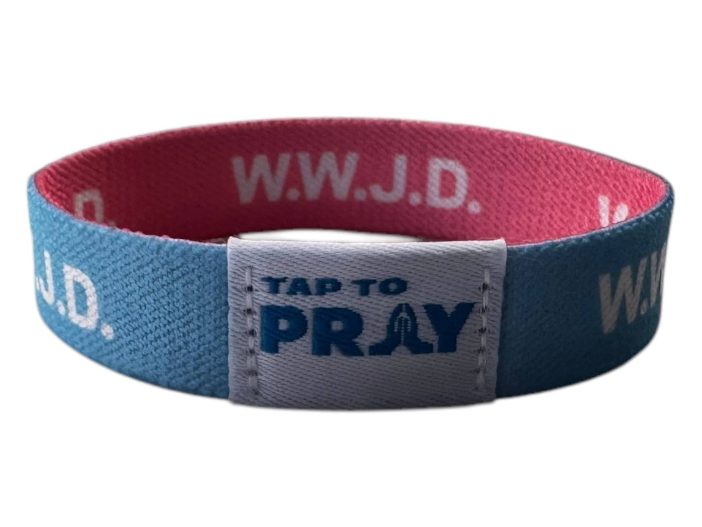 Tap To Pray™ Wristbands - Blue & Pink WWJD: X-Small / WWJD Pink / Blue