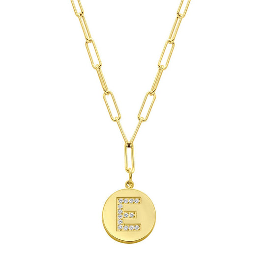 Tarnish Resistant 14K Gold Plated Initial Disc Necklace: E / Default Title