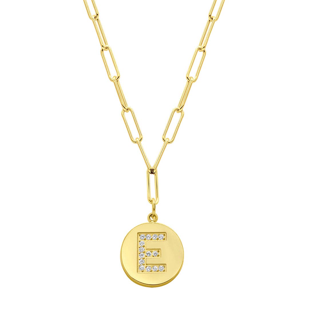 Tarnish Resistant 14K Gold Plated Initial Disc Necklace: R / Default Title