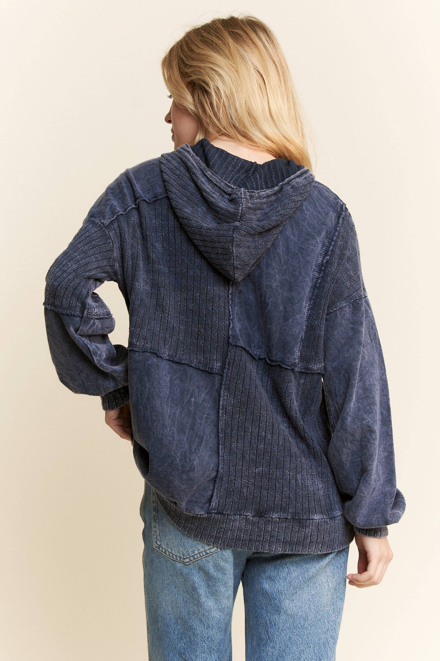 MineralWash Sweater block stitched hoodie shirt HT5969.: Olive / S-M-L / 2-2-2