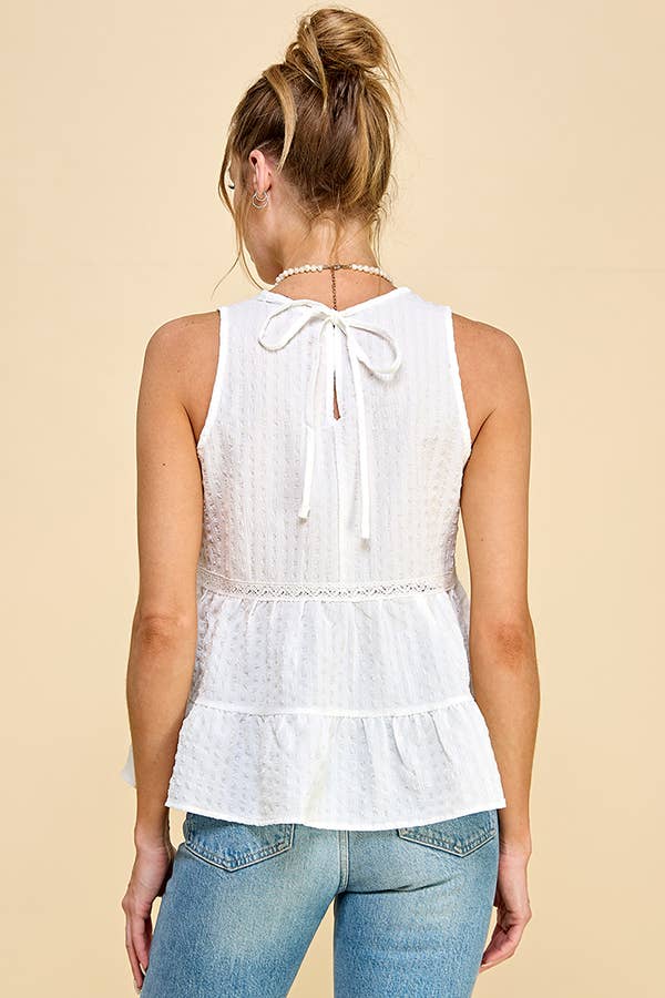 WK50480 - BABYDOLL TIER BUBLLE WOVEN TOP WITH TIE BACK: SATIN ROSE / S-M-L/2-2-2