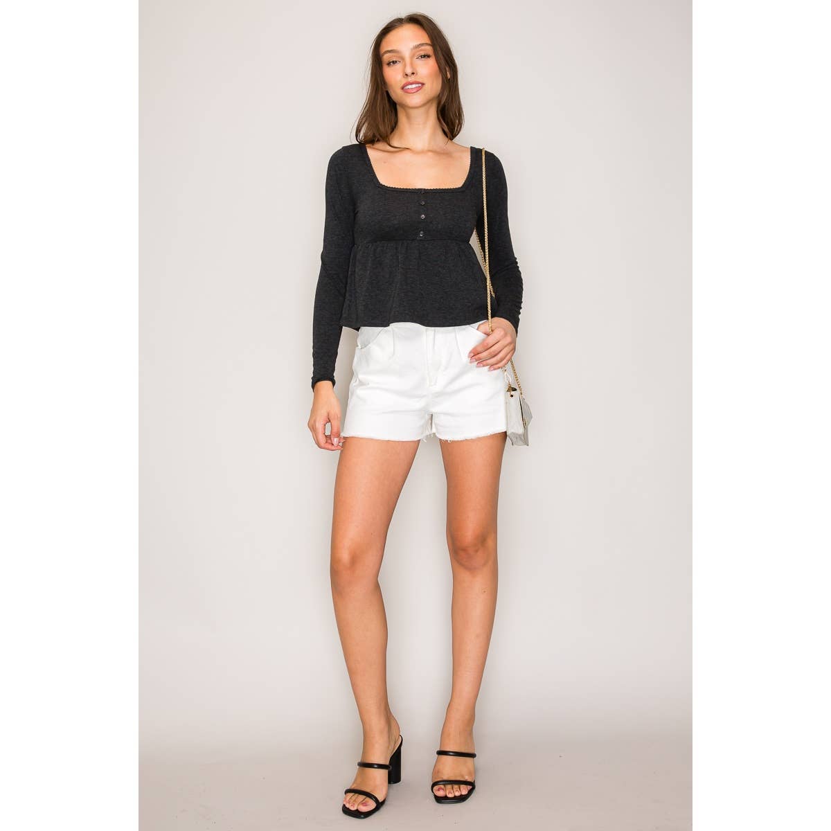 Long Sleeve Babydoll Top: Hot Fudge / S-M-L(2-2-2)