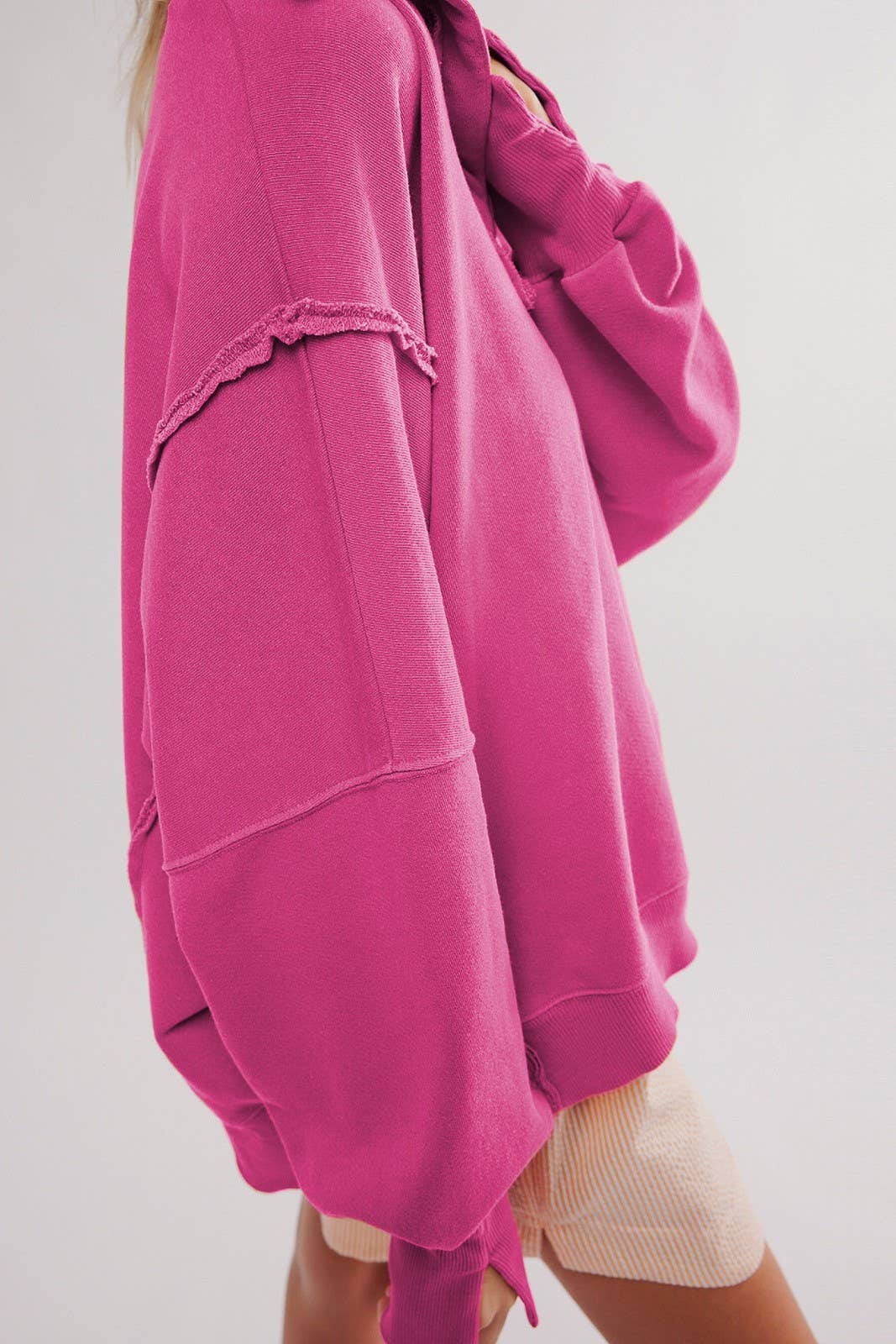 Half button outseam oversized sweatshirt: Fuchsia / XL
