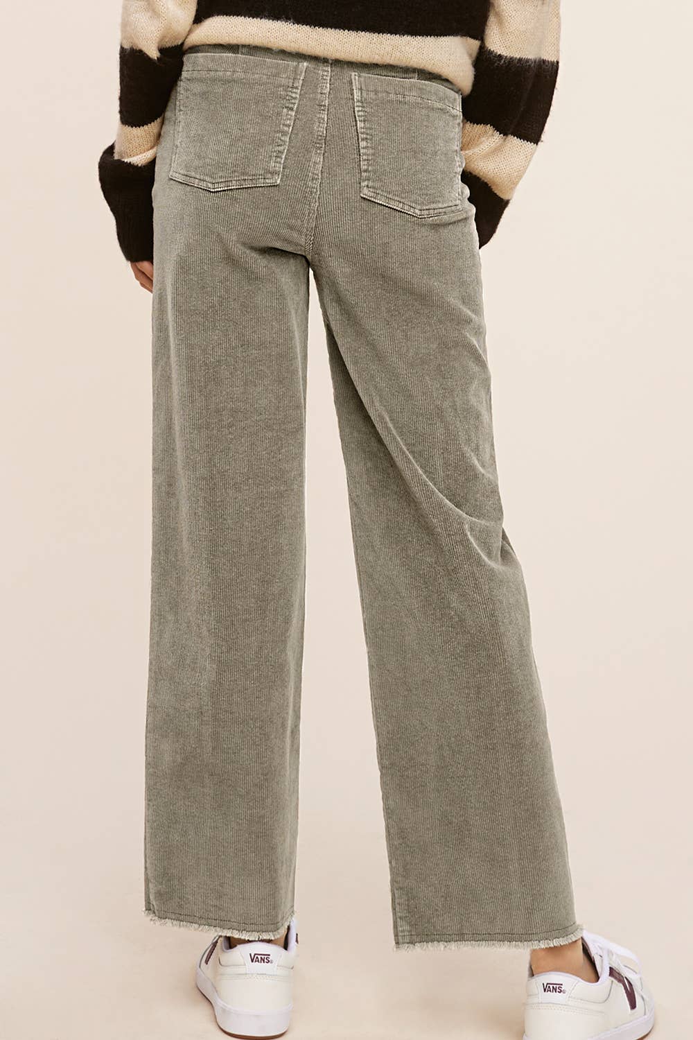 MCP4220-Mineral Washed High Waisted Wide Leg Corduroy Pants: Brown / XS