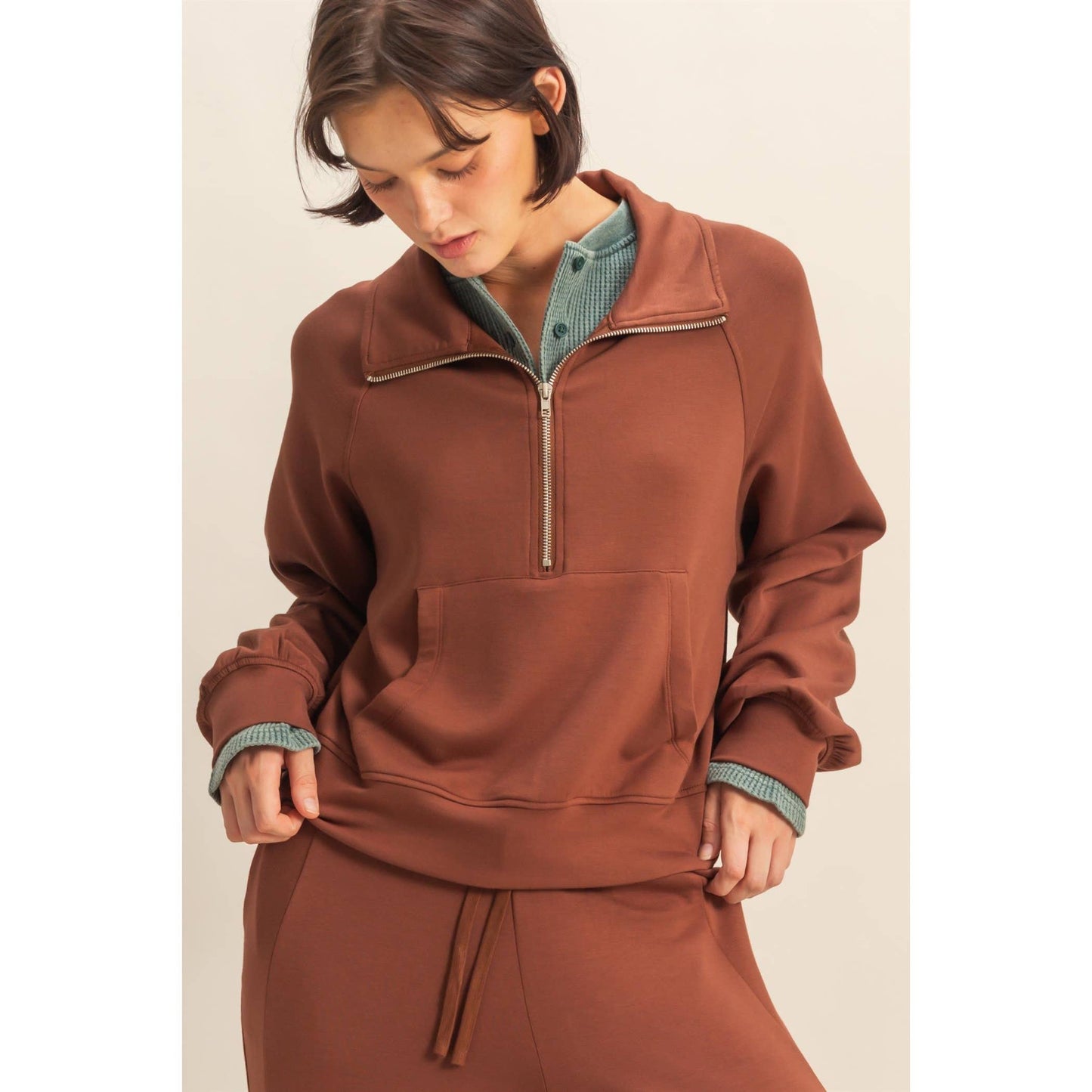 Scuba Half Zip-Up High Neck Collar Sweatshirt: DEEP GREEN / S-M-L(2-2-2)