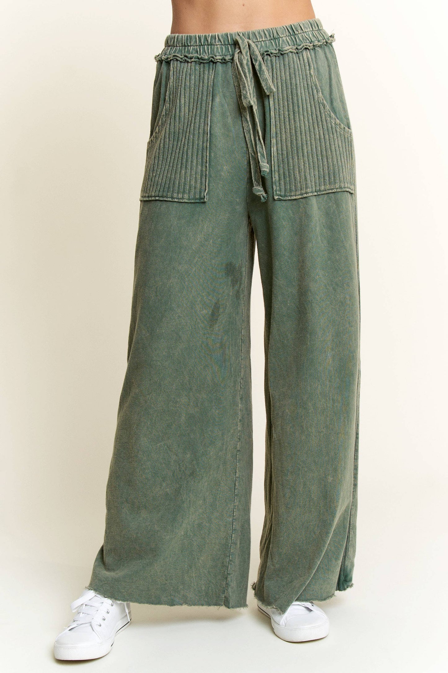 Mineral Wash Side Knit detail wide leg pants HE5878P..: Burgundy / S-M-L / 2-2-2